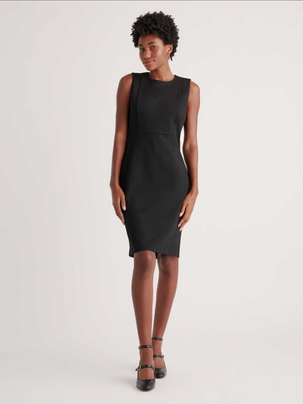 NWT Quince Ultra-Stretch Ponte Sleeveless Classic Black Sheath Dress SzS